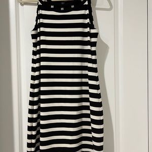 WHBM black and white striped dress with cutout neck detail
